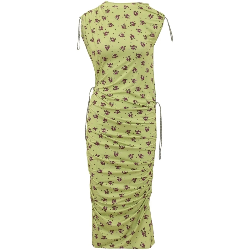 Coperni Maxikleid Abito Midi con Stampa Floreale e Arricciature grün
