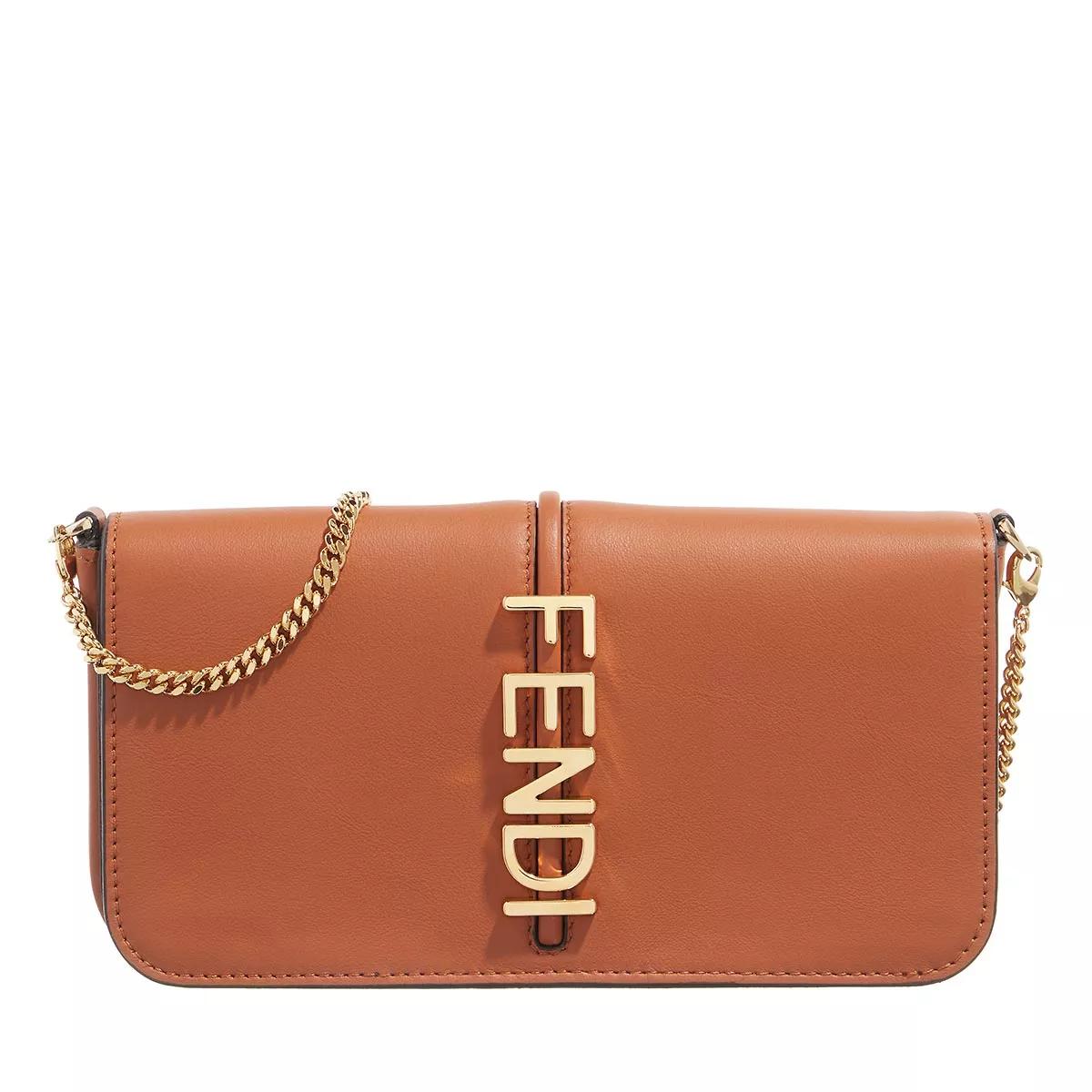 FENDI Roma Leather Wallet on Chain Crossbody Bag Brown