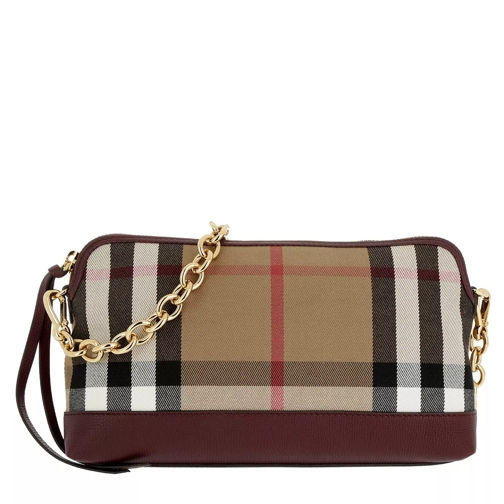 Burberry Abingdon Small Clutch House Check Mahogany Red Tote