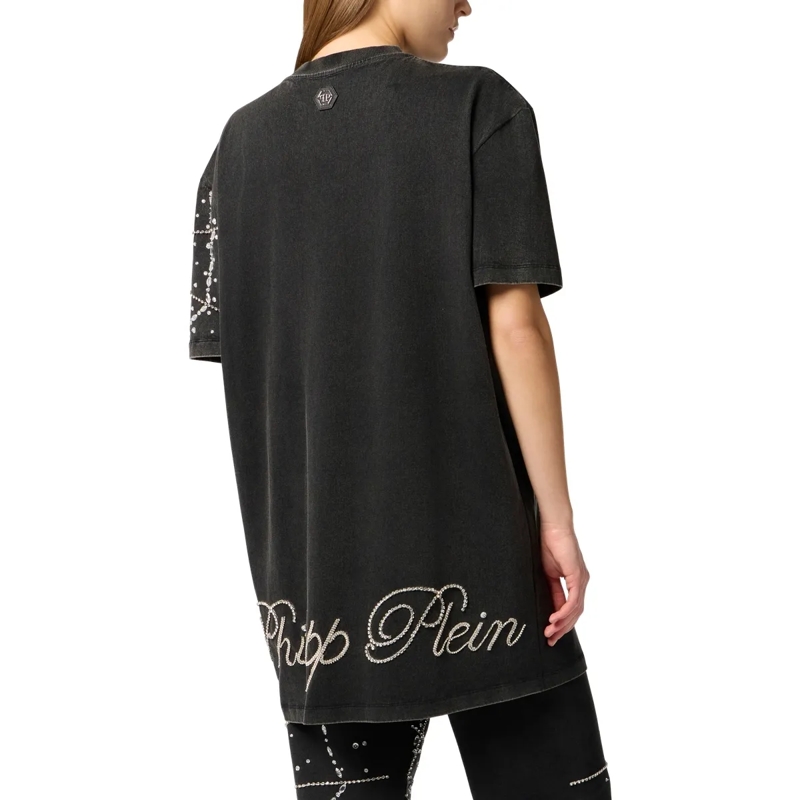 Philipp Plein Midikleid T-Shirt Dress Spiderweb Strass schwarz(Image 2)