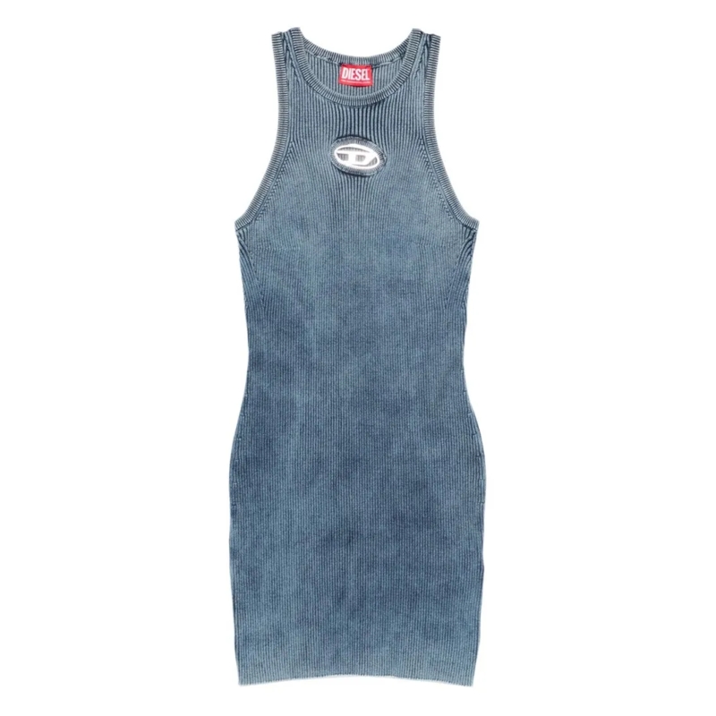 Diesel Mini-robe Ribbed Knit Sleeveless Dress Blue