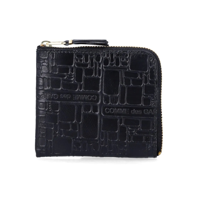 Comme des Garcons Geldbörse Embossed Leather Zip Wallet With Geometric Pattern Black