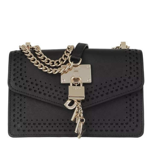 DKNY Elissa Small Shoulder Flap Black Gold Crossbody Bag