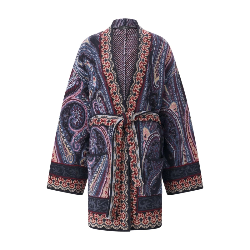 Etro Strickjacke Lange Strickjacke mit Gürtel mehrfarbig