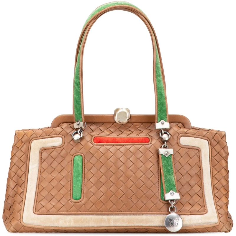 Bottega Veneta Tote Velvet Trimmed Nappa Intrecciato Frame Bag braun