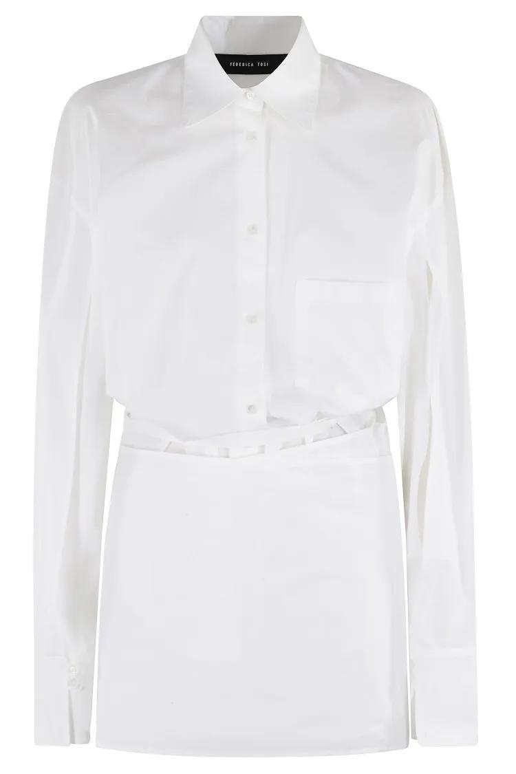 Thumbnail - Federica Tosi - Mini Pareo Dress With Classic Collar - Größe 42 - weiß