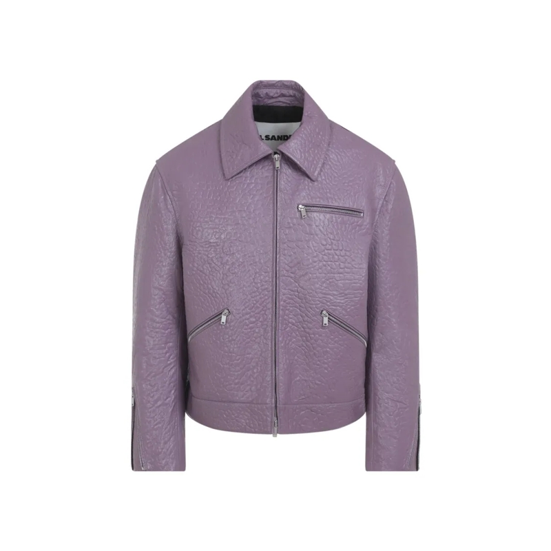 Jil Sander Leren jas Textured Ovine Leather Jacket With Zip Pockets And Purple
