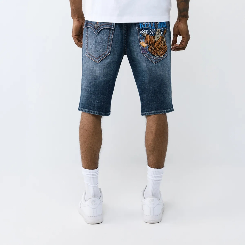 True Religion Shorts - Jeansshorts- Lässiger Schnitt- Buddha-Motiv au blau(Image 4)