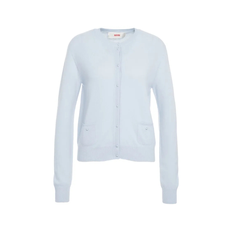 Mvm Vest Cardigan With Pearl Buttons Blue