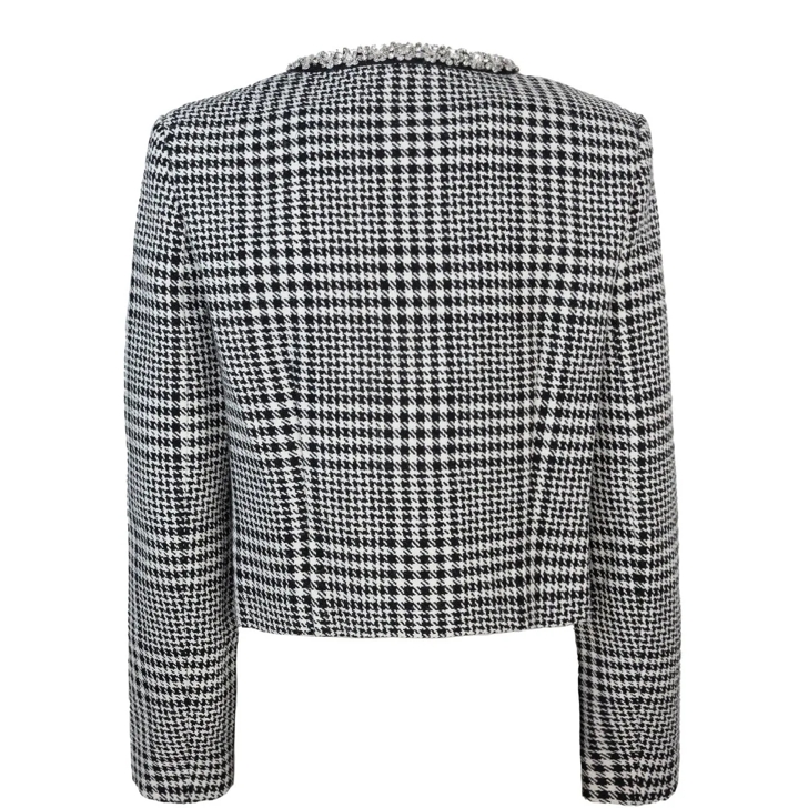 Self Portrait Houndstooth Crystal Trim' Blazer Black | Blazer