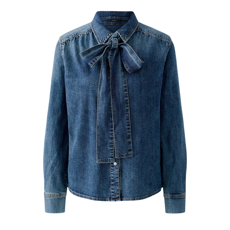 Oui Bluse Jeanshemd dunkel-blau