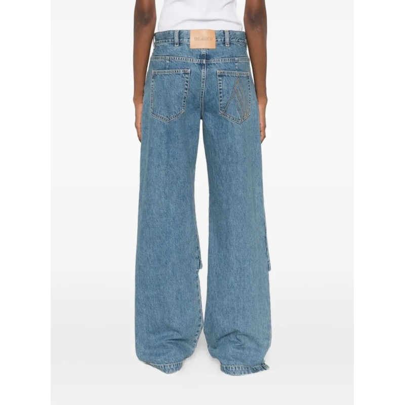 The Attico Jeans Wide-Leg Denim Jeans With Layered Knee Design Blue