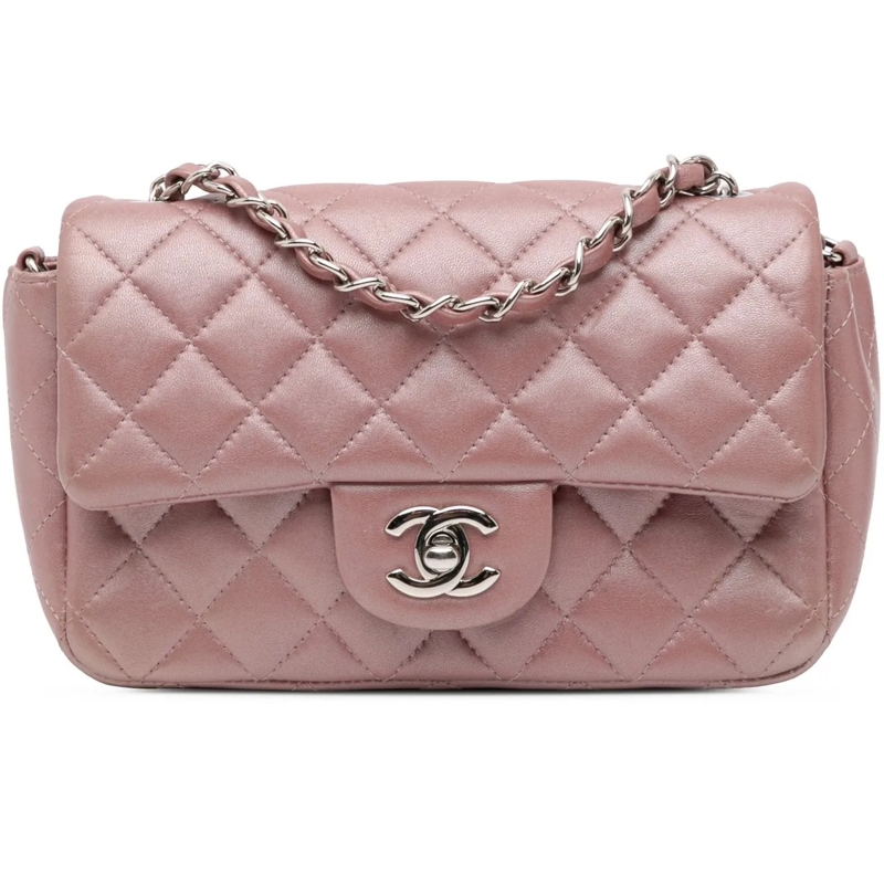 Chanel Schultertasche Mini Rectangular Classic Iridescent Lambskin Singl rose