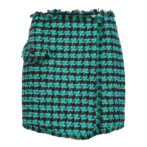 MSGM Houndstooth Patterned Tweed Shorts Green Short décontracté
