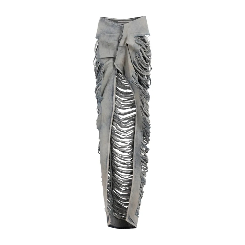 Rick Owens Minijupe Hustler Blue Shredded Cotton Edfu Skirt Blue