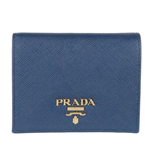 Prada Simple Wallet Flat Saffiano Logo Lettering Bluette Overslagportemonnee