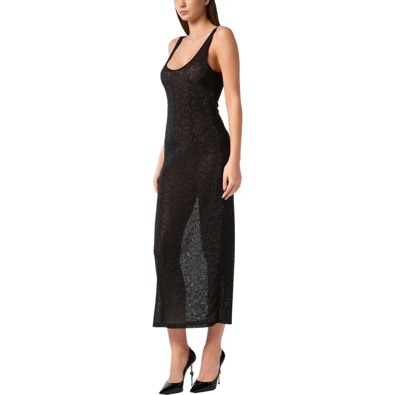 Philipp Plein Maxikleid Langes Tank-Kleid Monogram Mit Schmucksteinen schwarz(Image 4)
