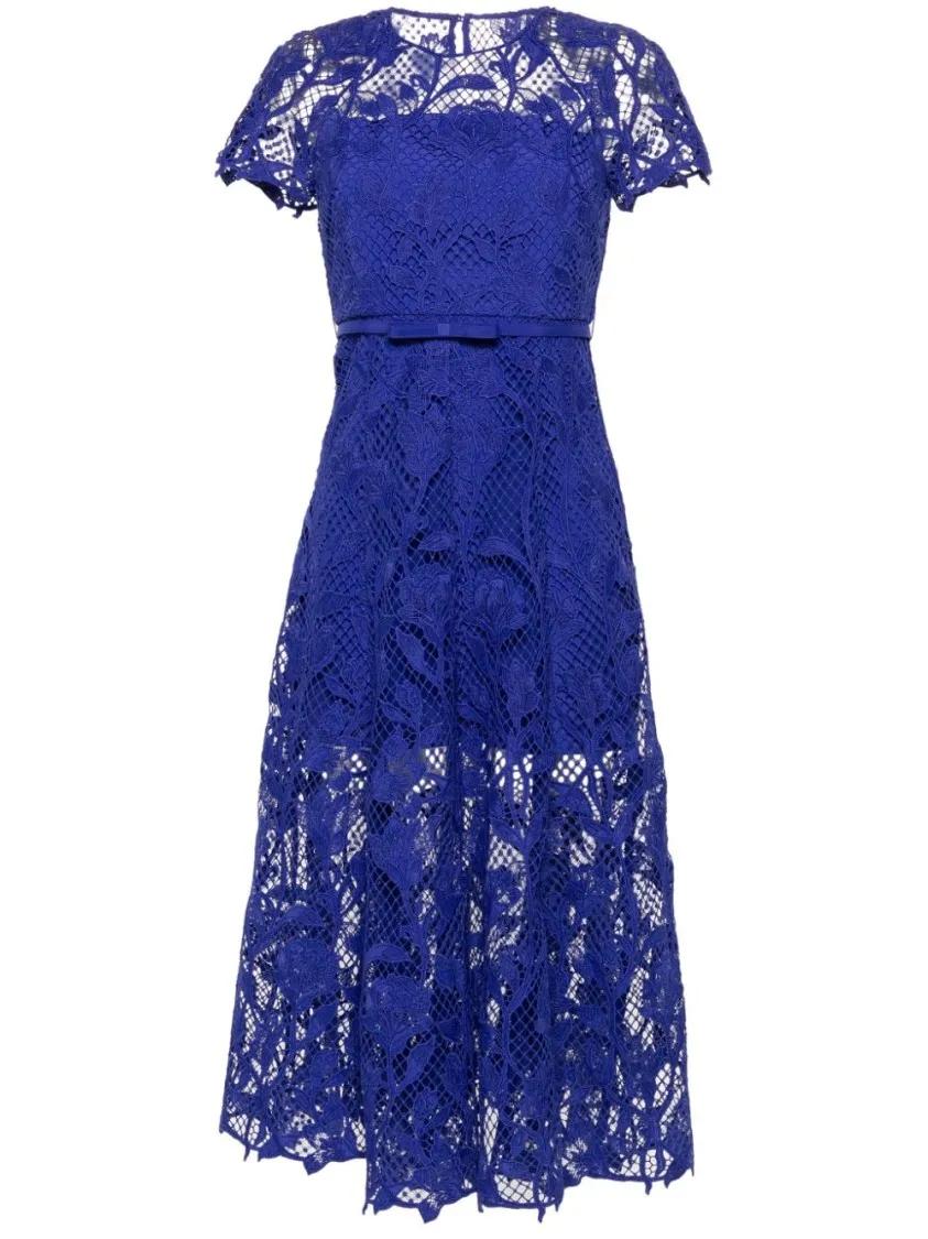 self-portrait - Lace Midi Dress - Größe 4 - blau