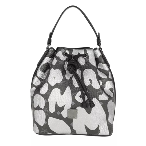 MCM Leopard Print Drawstring Bag Small Black Bucket Bag