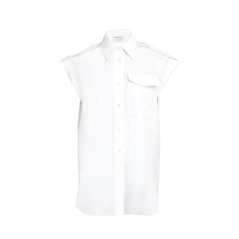 Alexander McQueen Chemise Sleeveless Cotton Shirt With Front Button Closure White