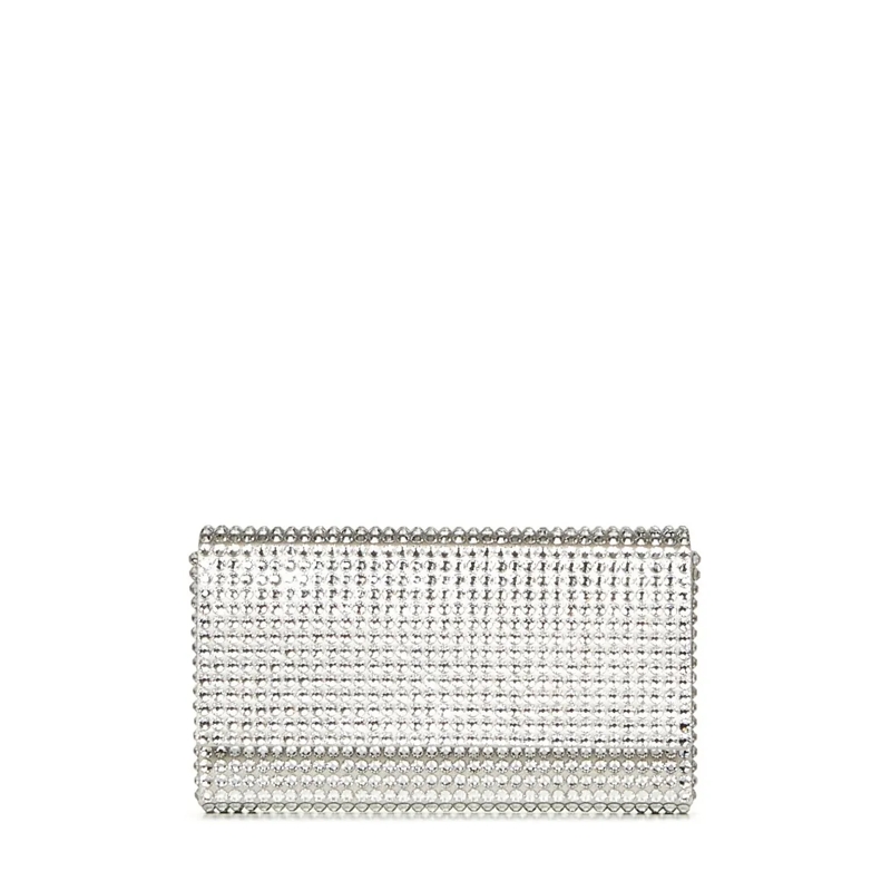 Amina Muaddi Clutch Mini Satin Clutch With Detachable Chain Strap Silver