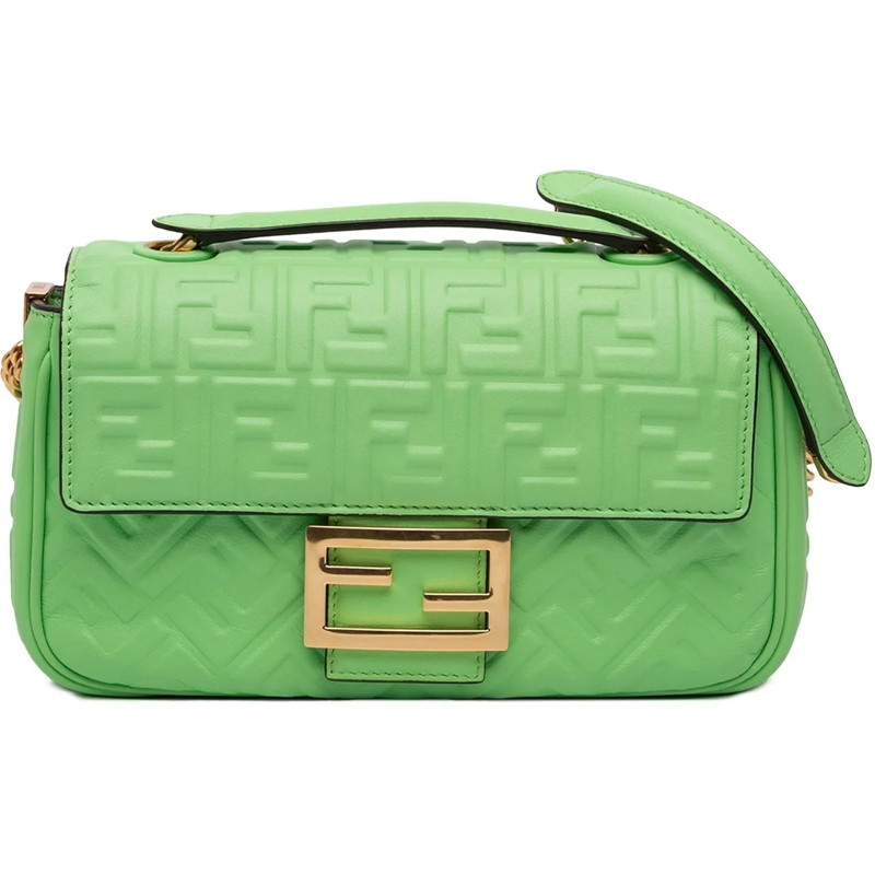 Fendi Sac à bandoulière Small FF Nappa Embossed Chain Midi Baguette grün