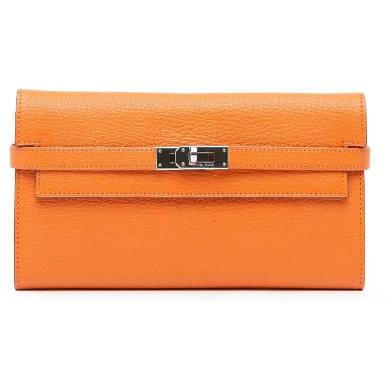 Hermès Kartenhalter Chevre Mysore Kelly Longue Wallet orange