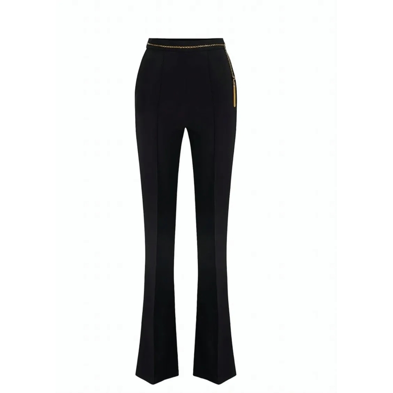 Elisabetta Franchi  Lightweight Crepe Trousers With Jewel Chain Detail Black