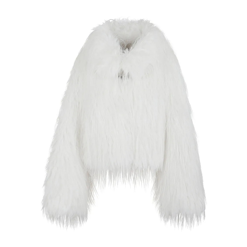 Pinko Veste en shearling Cropped Fluffy Faux Fur Jacket White