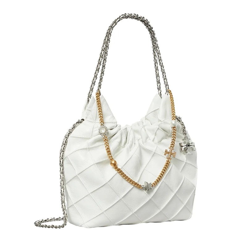 Tory Burch Hobo Bag Fleming Distressed Mini Hobo Bag Blanc(Image 2)