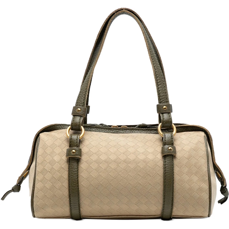 Bottega Veneta Tote Leather Trimmed Satin Intrecciato Boston Bag braun