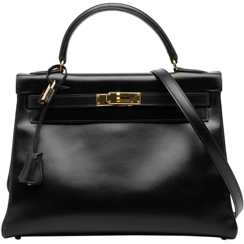 Hermès Schultertasche Box Calf Kelly Retourne 32 schwarz