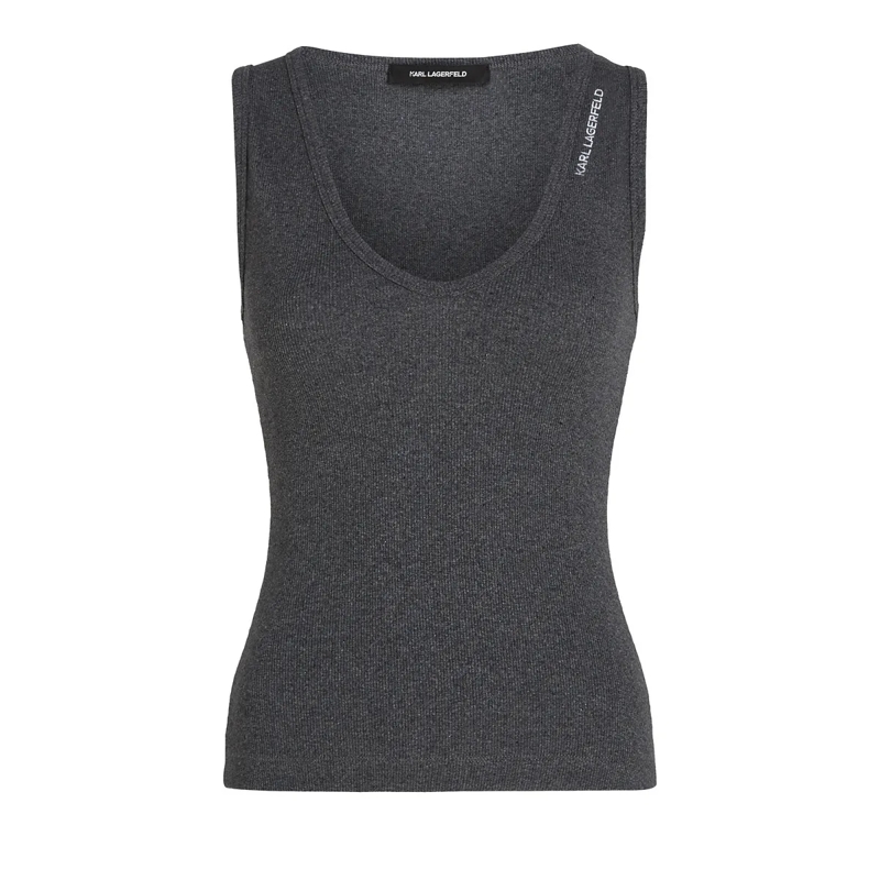 Karl Lagerfeld T-Shirt GERIPPTES TANK MIT V-AUSSCHNITT grau