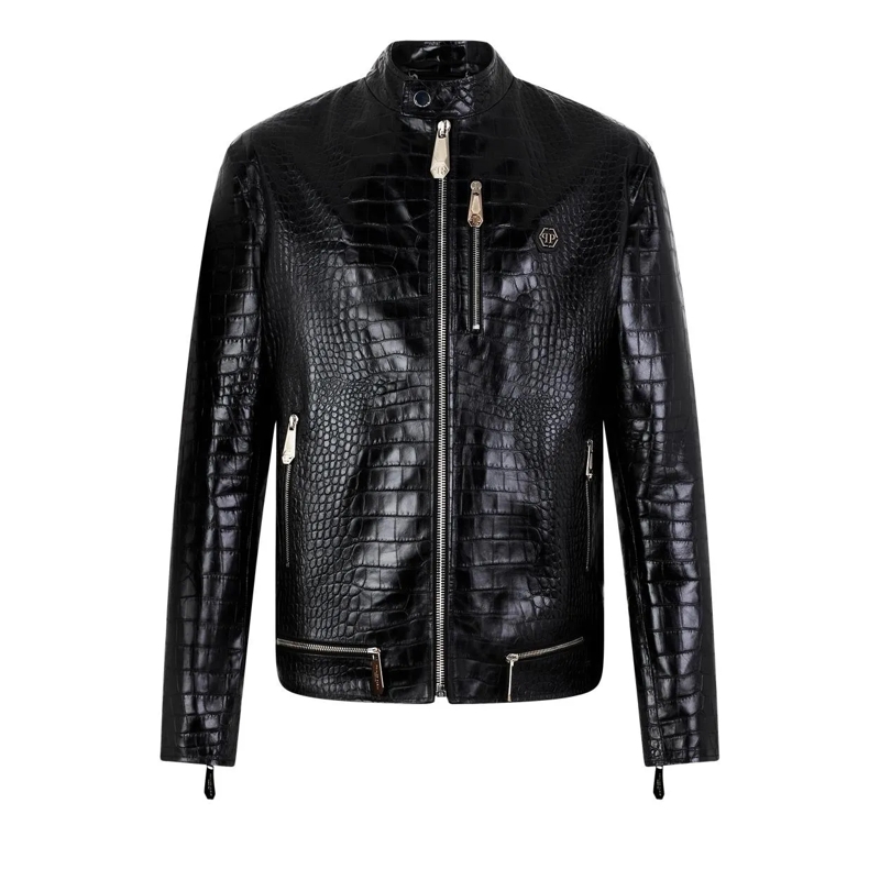 Philipp Plein Lederjacke Leather Moto Jacket Cocco schwarz