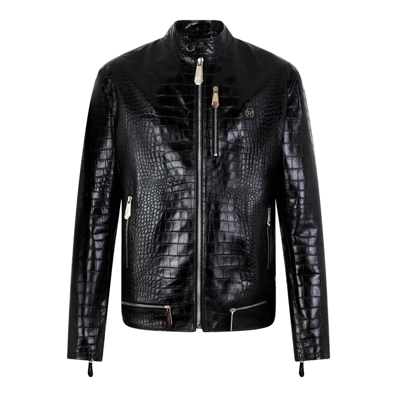 Philipp Plein Lederjacke Leather Moto Jacket Cocco schwarz