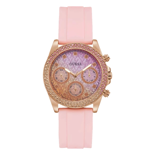 Guess Sparkling Pink Rose Gold Tone Quartz Horloge