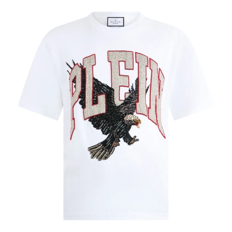 Philipp Plein T-Shirt T-Shirt Rundhalsausschnitt Ss Eagle weiss
