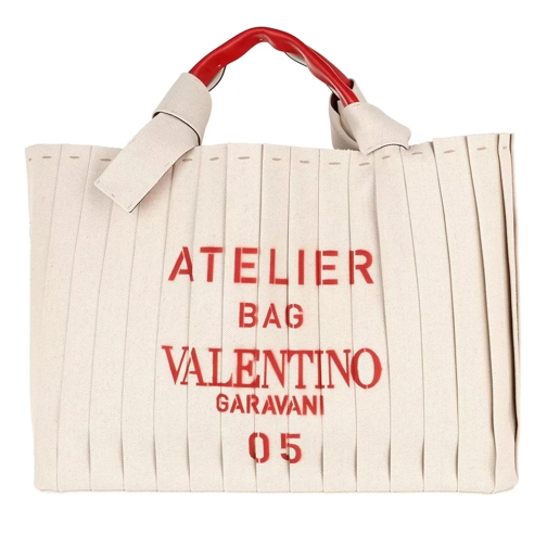 Valentino Garavani Atelier Logo Print Tote Bag Natural/Red Rymlig shoppingväska