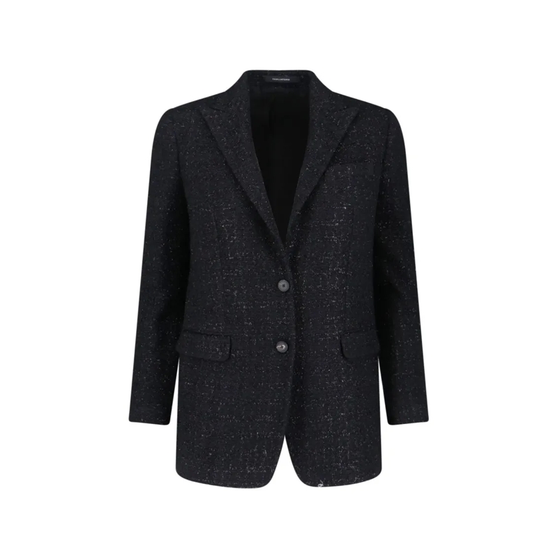 Tagliatore Overgangsjas Tailored Black Jacket With Notched Lapel And Textu Black