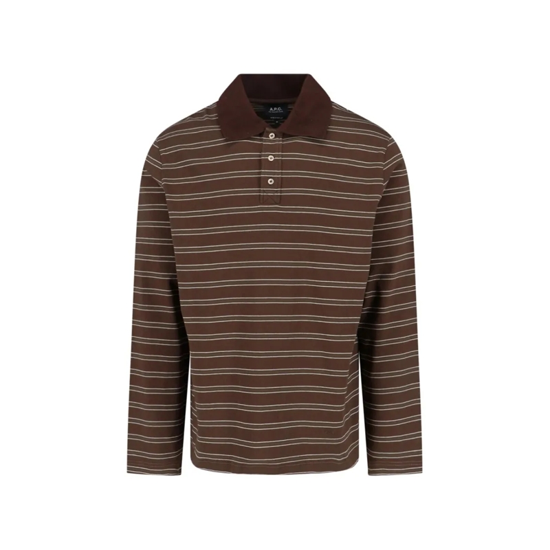 A.P.C. Polo shirt Striped Polo Shirt In Brown Cotton, Classic Collar Brown