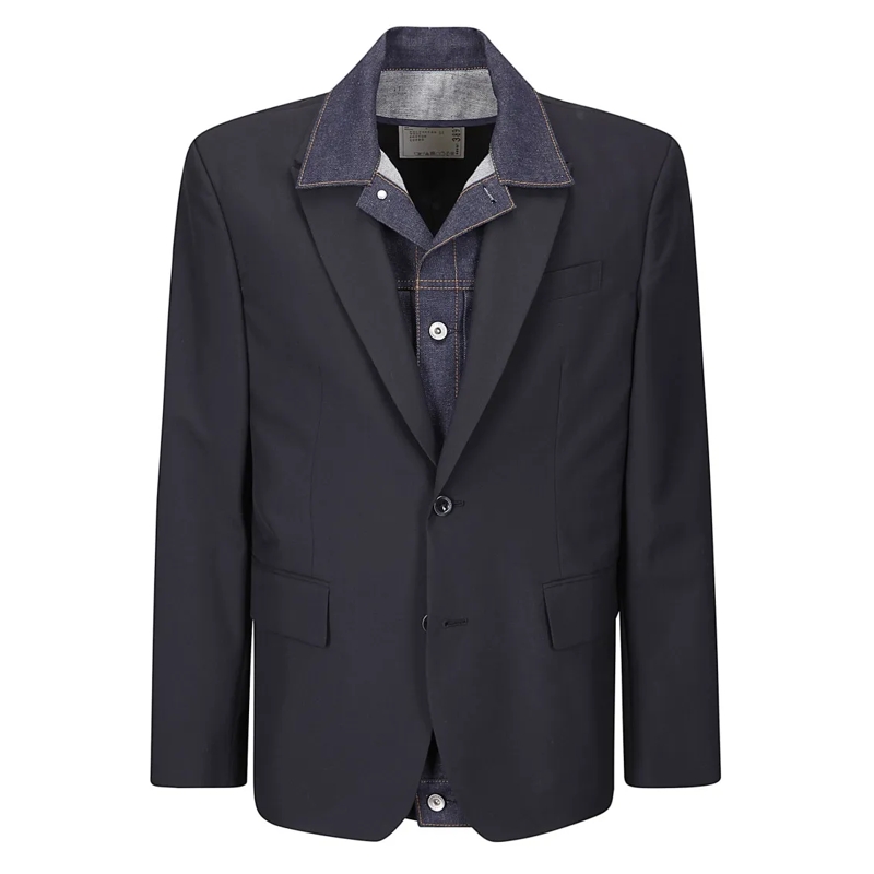 Sacai Blazer Tailored Denim And Suiting Jacket With Button Clos Black