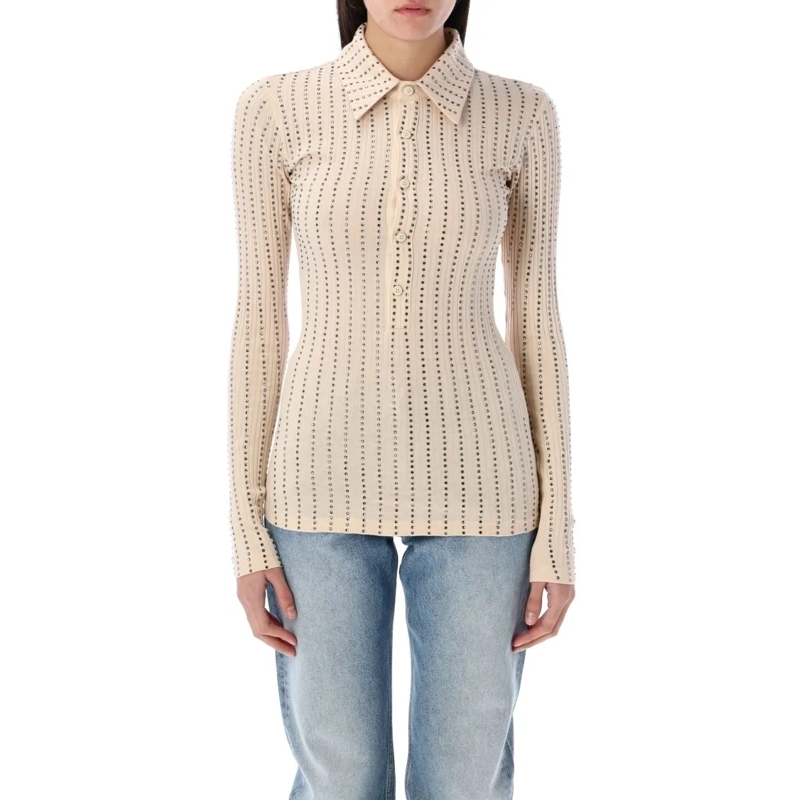 The Attico Overhemd Rinhestones Polo Shirt Neutrals