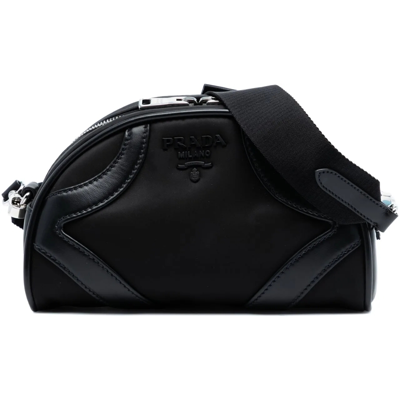 Prada Schultertasche Soft Calf Trimmed Tessuto Bowling Crossbody schwarz