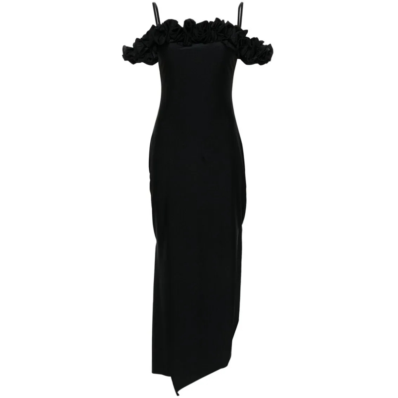 Coperni Midi-jurk Ruffled Trim Black Midi Dress Black