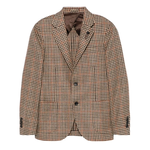 Lardini Blazer Beige/Brown/Black Houndstooth Wool Jacket Brown