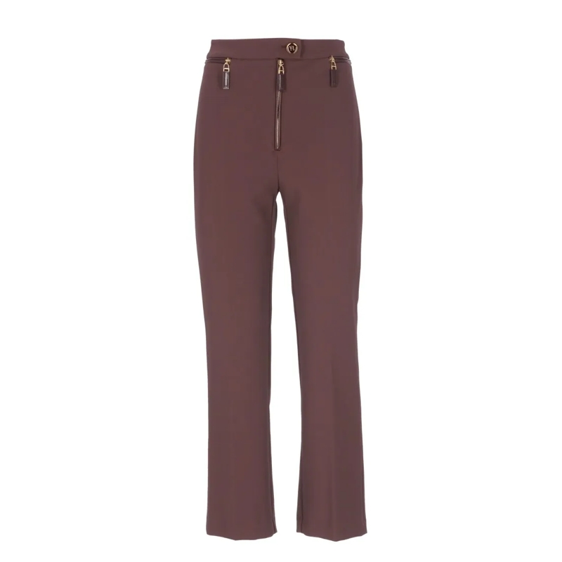 Elisabetta Franchi  Straight-Leg Crepe Pants With Gold-Zip Detailing Grey