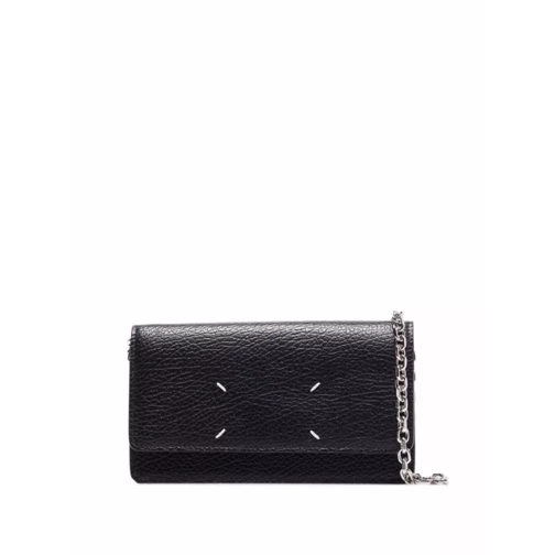 Maison Margiela Black Leather Crossbody Wallet Black Portemonnee Aan Een Ketting