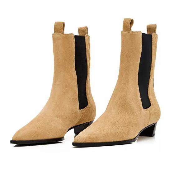 Aeydē Stiefel - Kiki Leather Pointed Toe Boots - Gr. 39 (EU) - in Beige - für Damen