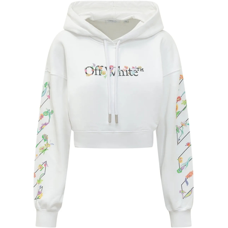 Off-White Weste Felpa Crop con Cappuccio e Stampa Floreale weiß