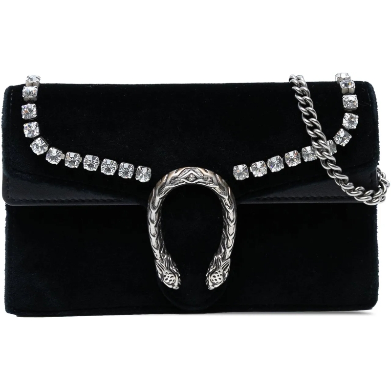 Gucci Schultertasche Mini Crystal Embellished Velvet Dionysus Crossbody schwarz